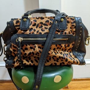 Speedy Brenda Studded Leopard Print Leather Calfhair Satchel